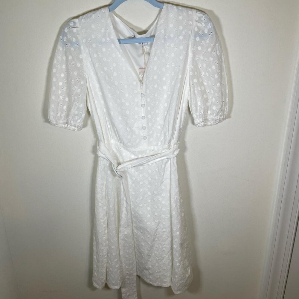 RIHOAS White Floral Embroidered Belted Mini Dress